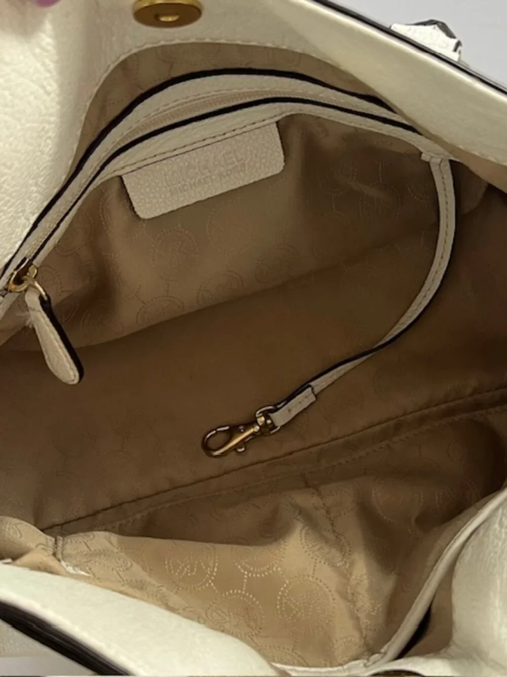 MICHAEL KORS HAMILTON EAST WEST WHITE/BLUE LOCK & KEY LEATHER SATCHEL MEDIUM EUC - Picture 13 of 15